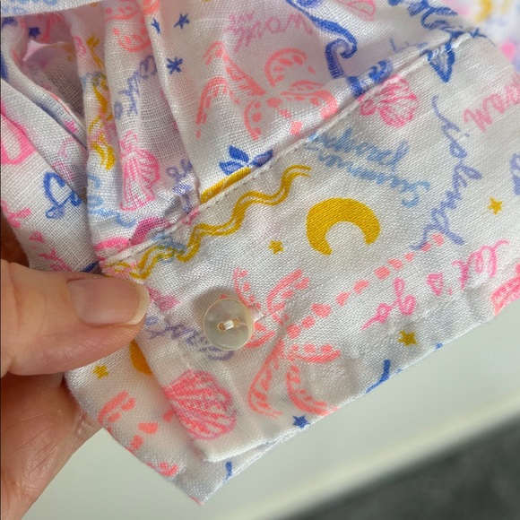 LILLY PULITZER Seacoast Linen Button Down Top Size Large - Picture 8 of 15
